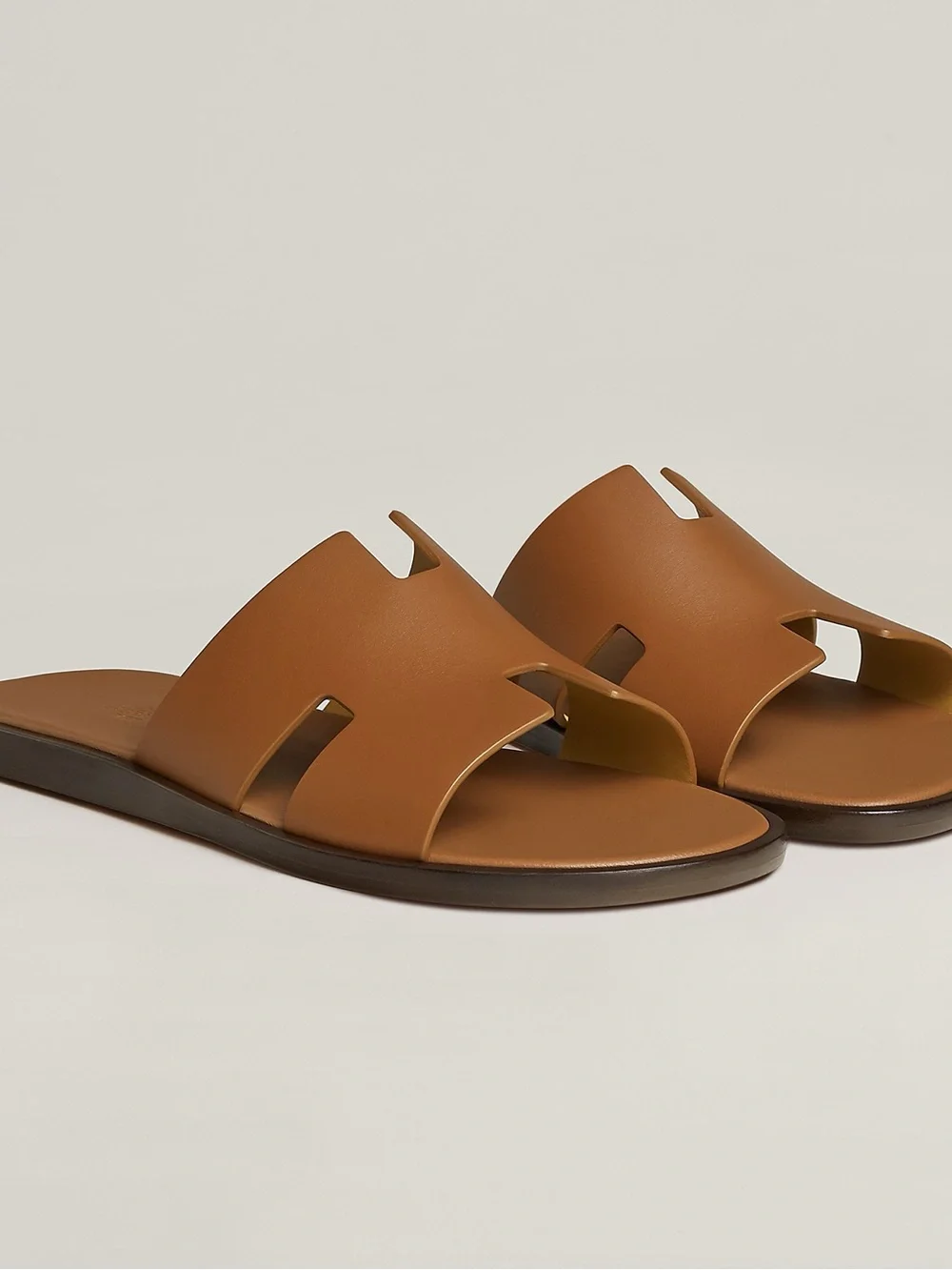 Hermes Men's Tan Leather H Slide Sandals